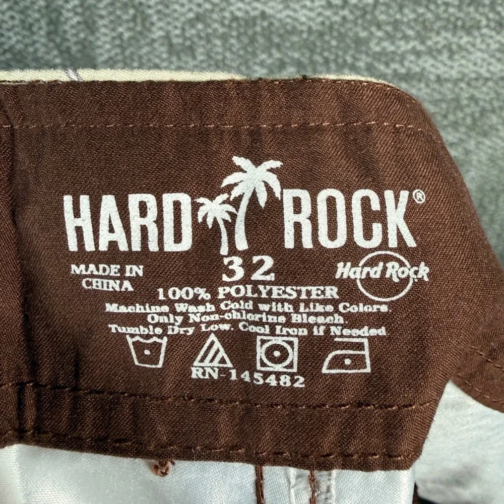Hard Rock Boardshorts Vintage Surf Pinup Mens 32 Brown Guitar Graphic Swim Trunk